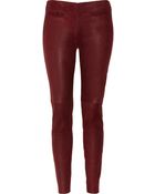 Miu Miu Waxed Stretch-leather Skinny Pants - Lyst