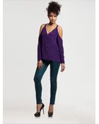 Boulee Cutout Shoulder Silk Blouse - Lyst