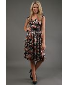 Bianca Nero Roseprint Cap Sleeve Dress - Lyst