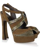 Saint Laurent Palais Suede and Python Sandals - Lyst