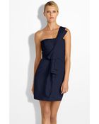 BCBGMAXAZRIA Drape Front One Shoulder Satin Dress - Lyst