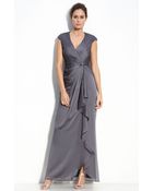 Adrianna Papell Faux Wrap Chiffon Gown - Lyst