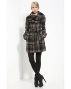 Rachel Zoe Leather Trim Belted Plaid Coat - Lyst