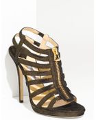 Jimmy Choo Glenys Glitter Suede Caged Sandal - Lyst