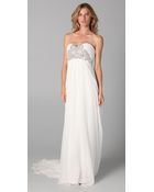 Marchesa Silk Crepe Gown with Embroidered Bodice - Lyst