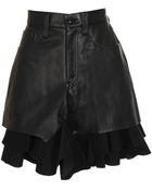 Junya Watanabe Leather Shorts with Frilled Wool Trim - Lyst
