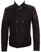 Neil Barrett Virgin Wool-blend Peacoat with Leather Details - Lyst