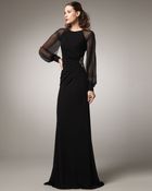 David Meister Long-sleeve Illusion Gown - Lyst