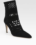Manolo Blahnik Suede Cutout Ankle Boots - Lyst