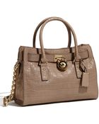 MICHAEL Michael Kors Hamilton Croc Embossed Satchel - Lyst