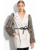 Robert Rodriguez Faux Fur Sleeve Coat - Lyst