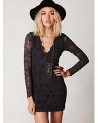 Free People Deep V Long Sleeve Lace Dress - Lyst