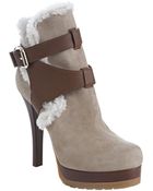 Fendi Mastic Suede Shearling Buckle Detail Ankle Boots - Lyst