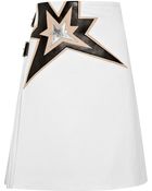 Miu Miu Leather-appliquéd Cotton and Linen-blend Wrap Skirt - Lyst