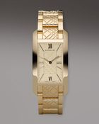 Burberry Check-engraved Rectangular Watch, Golden - Lyst