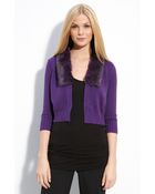 Vince Camuto Crop Cardigan with Faux Fur Trim - Lyst