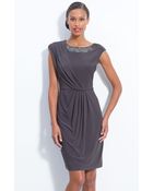 Adrianna Papell Beaded Draped Jersey Sheath Dress - Lyst