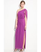 Adrianna Papell Drape Shoulder Chiffon Gown - Lyst