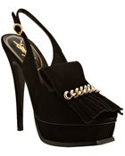 Saint Laurent Black Suede 'Tribute 105' Fringe Platform Slingbacks - Lyst