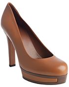 Gucci Cognac Leather Platform Pumps - Lyst