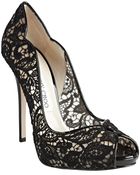Jimmy Choo Black Lace Faith Peep Toe Pumps - Lyst