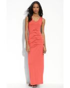 Nicole Miller Pleated Jersey Racerback Maxi Dress - Lyst
