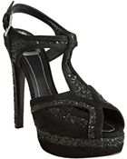 Dior Black Suede Celeste Glitter Peep Toe Platforms - Lyst