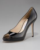 Jimmy Choo Patent Peep-toe Platform Pump, Black - Lyst