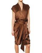 Lanvin Draped Washed Silk Satin Dress - Lyst