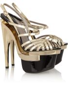 Versace Metallic Leather Platform Sandals - Lyst