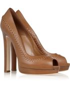 Alexander McQueen Stitched Leather Peep-Toe Pumps - Lyst