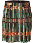 Anna Sui Dusty Jade/black Pleated Silk Skirt - Lyst