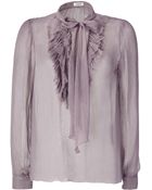 L'Agence Lilac Ruffled Tie-neck Top - Lyst