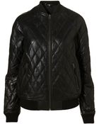 Topshop Quilted Leather Bomber - Lyst