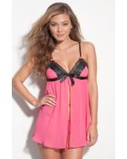 Betsey Johnson Chiffon & Lace Babydoll & Thong Set - Lyst