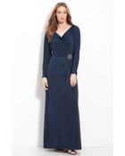 Eliza J Beaded Jersey Drape Neck Gown - Lyst