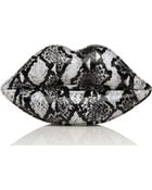 Lulu Guinness Black and White Snakeskin Lips Clutch - Lyst