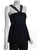 Free People Deep Sapphire Mesh Lace Ballet Top - Lyst