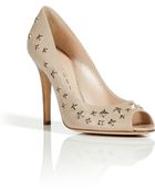 Casadei Nude Studded Peep-toe Pumps - Lyst