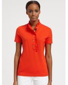 Tory Burch Lidia Ruffle-collar Polo Shirt - Lyst