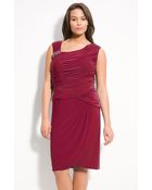 Adrianna Papell Beaded Asymmetrical Neck Dress - Lyst