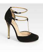 Gucci Ophelie Suede Chain T-strap Sandals - Lyst