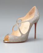 Christian Louboutin Glittered Crisscross Open-toe Pump - Lyst