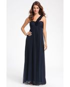 Betsy & Adam Rosette Trim One Shoulder Mesh Gown - Lyst