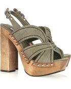 Miu Miu Canvas and Wooden Platform Sandals - Lyst