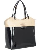Ferragamo Beige and Black Patent Leather Two Tone Tote - Lyst