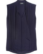 A.P.C. Pleated Washed-silk Pussy-bow Top - Lyst