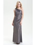 David Meister One Shoulder Metallic Gown - Lyst