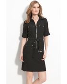 MICHAEL Michael Kors Roll Sleeve Belted Shirtdress - Lyst
