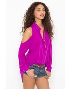 Nasty Gal Cold Shoulder Blouse - Violet - Lyst